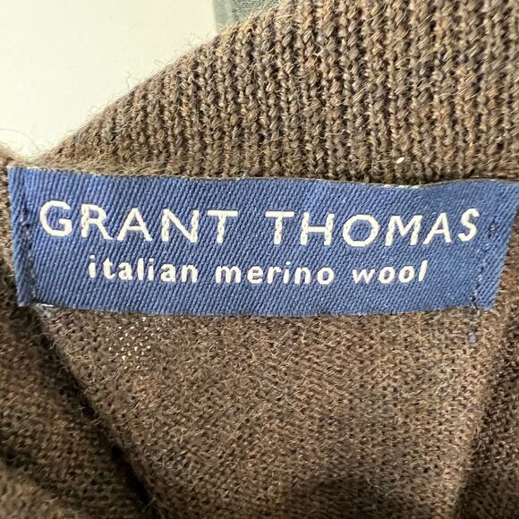 Grant Thomas Italian Merino Wool Brown Knit Turtleneck Men's Pullover Sweater L - Picture 6 of 8